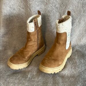 Brown Suede Ankle Boots with Knit Cuff